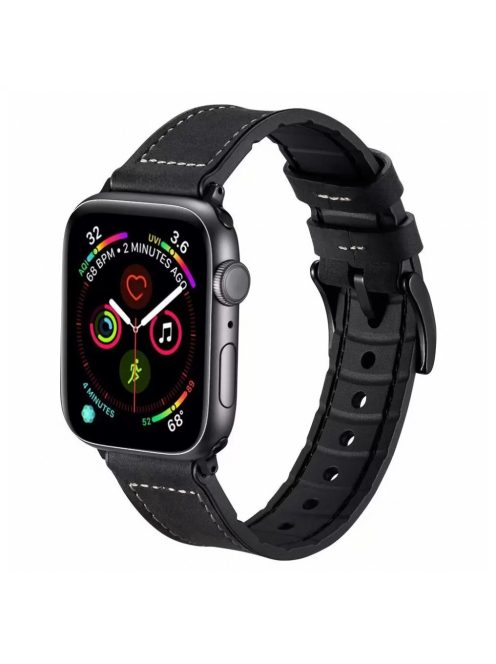Apple Watch szilikon / bőr szíj Fekete