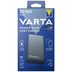 Varta PowerBank Fast Energy 20000mah Fekete/Fehér színben