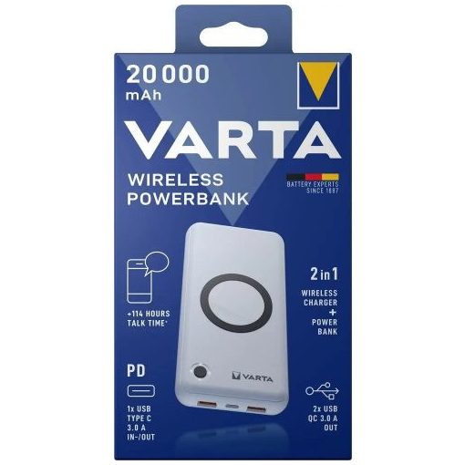Varta Wireless PowerBank 20000mAh Fehér színben
